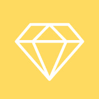 Weißes geometrisches Diamantlogo auf gelbem Hintergrund, modern und minimalistisch.