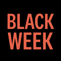 Leuchtend orangefarbener Schriftzug 'BLACK WEEK' auf schwarzem Hintergrund.