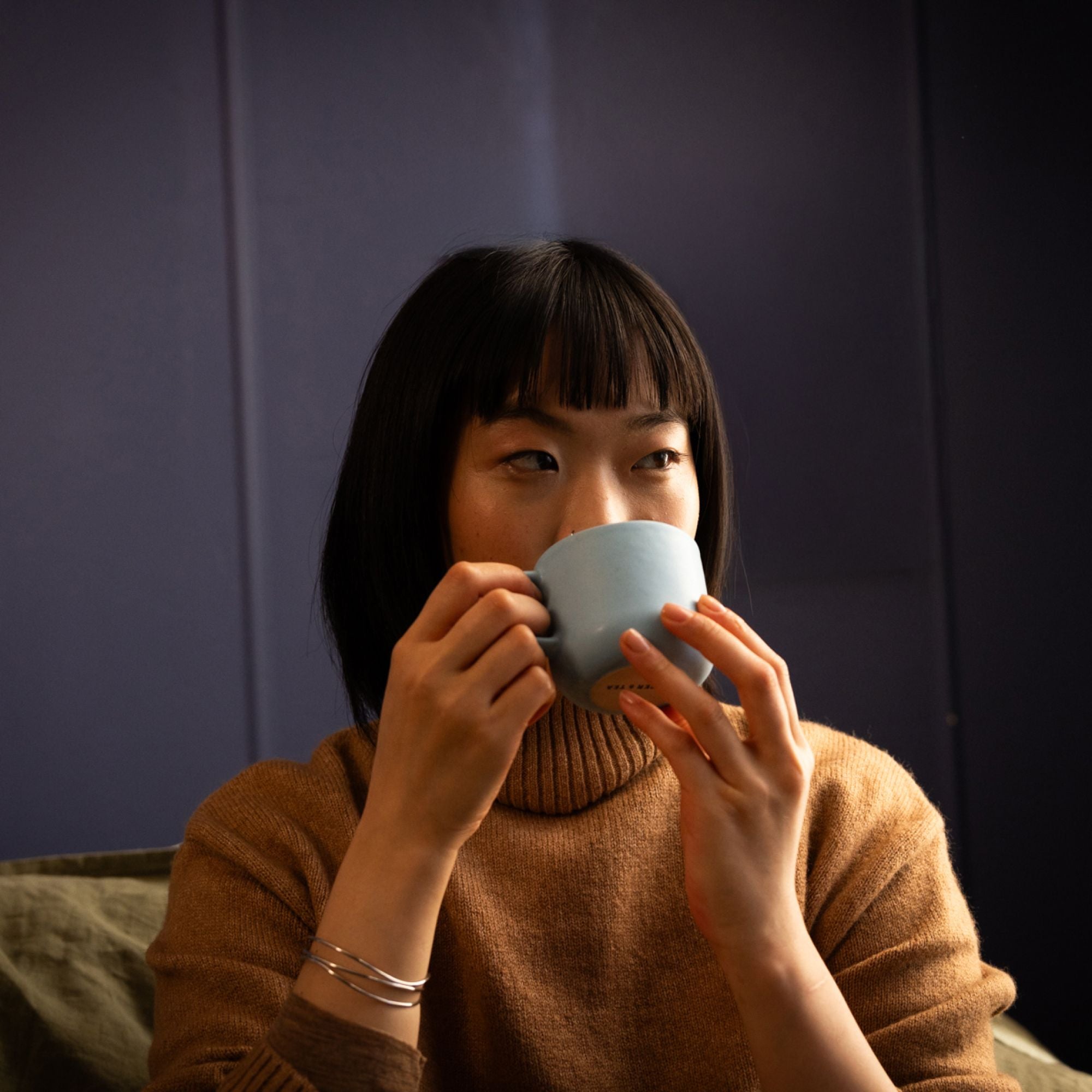 Teetasse handmade Stoneware Cup with Handle Light Blue