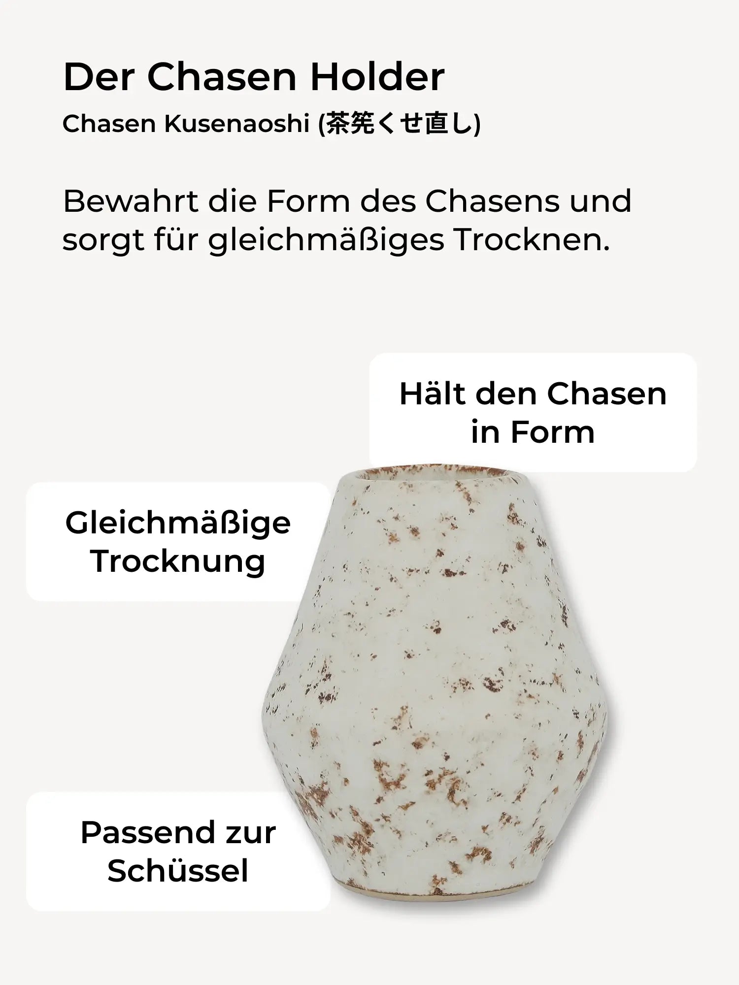 Weißer sechseckiger Keramikhalter mit braunen Sprenkeln für Chasen-Teebesenformung und -trocknung