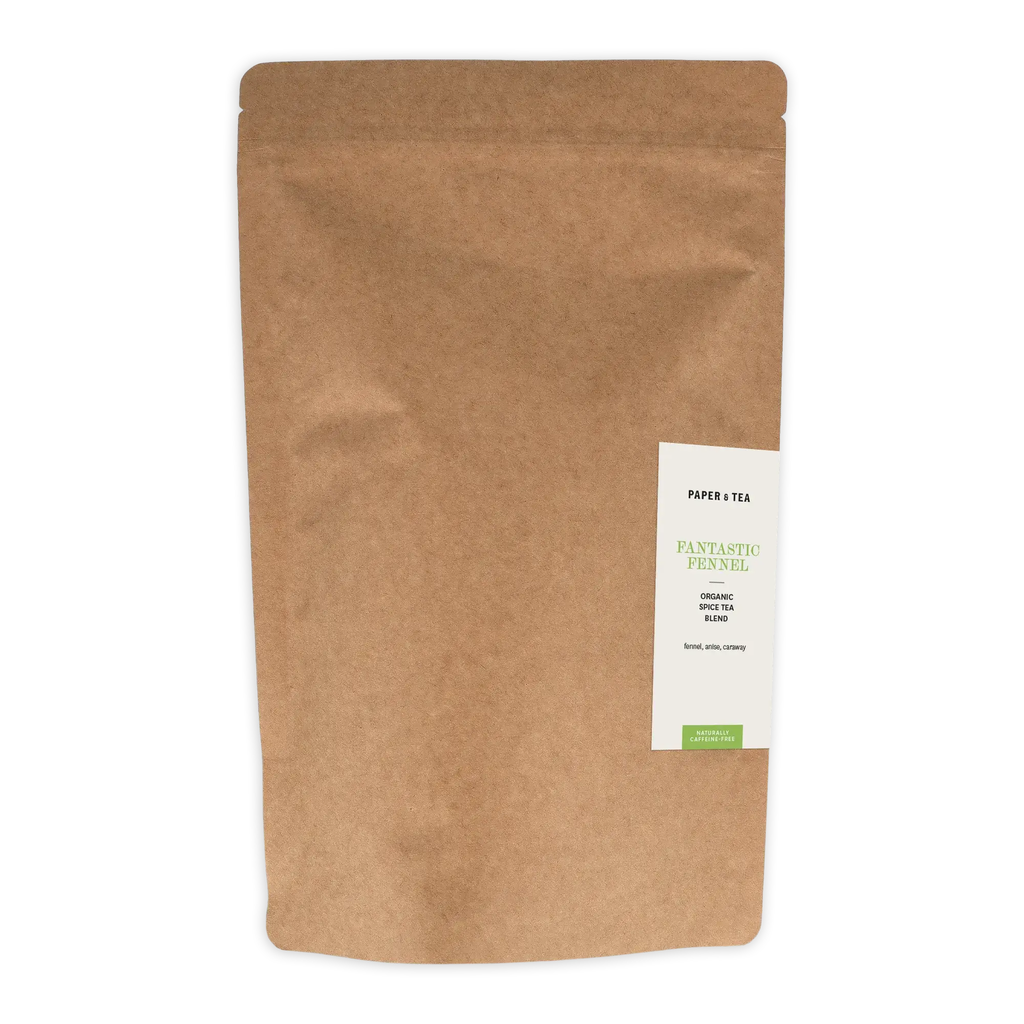 Braune Papiertüte mit P&T Fantastic Fennel Bio-Gewürztee, koffeinfrei