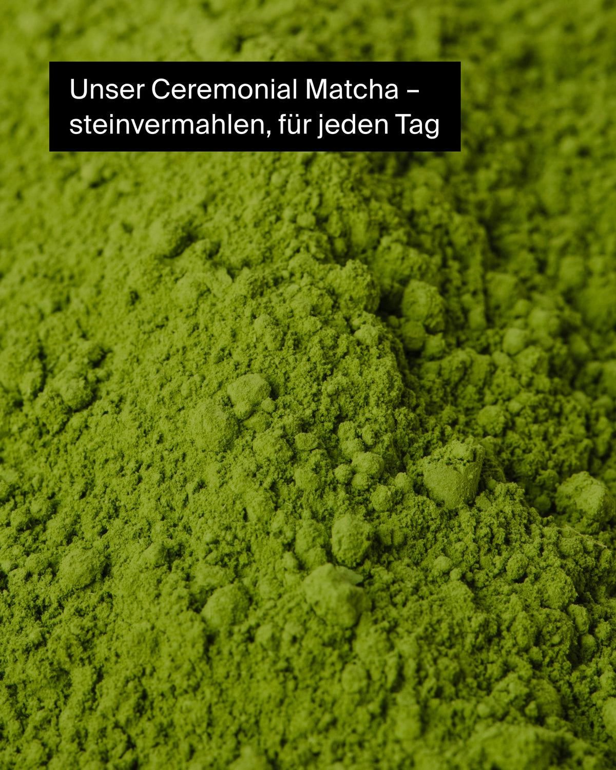 Leuchtend grüner Ceremonial Matcha-Pulver mit kleinen Klümpchen für täglichen Genuss.